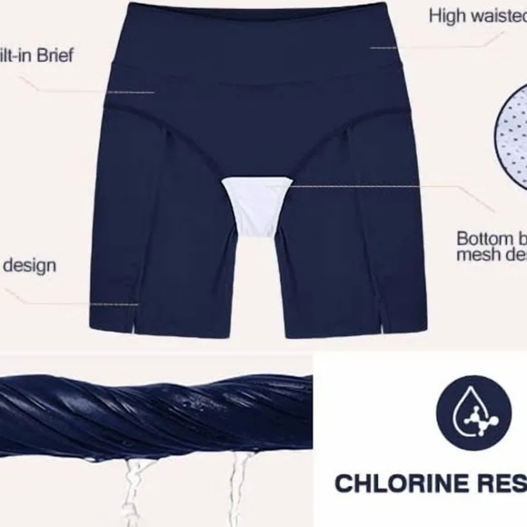 Ocean Blues Women's High Waisted Swimming Shorts with Pockets - Picture 4 of 4